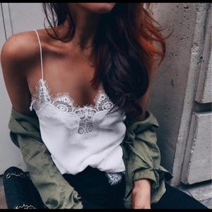 White spaghetti strap top with lace